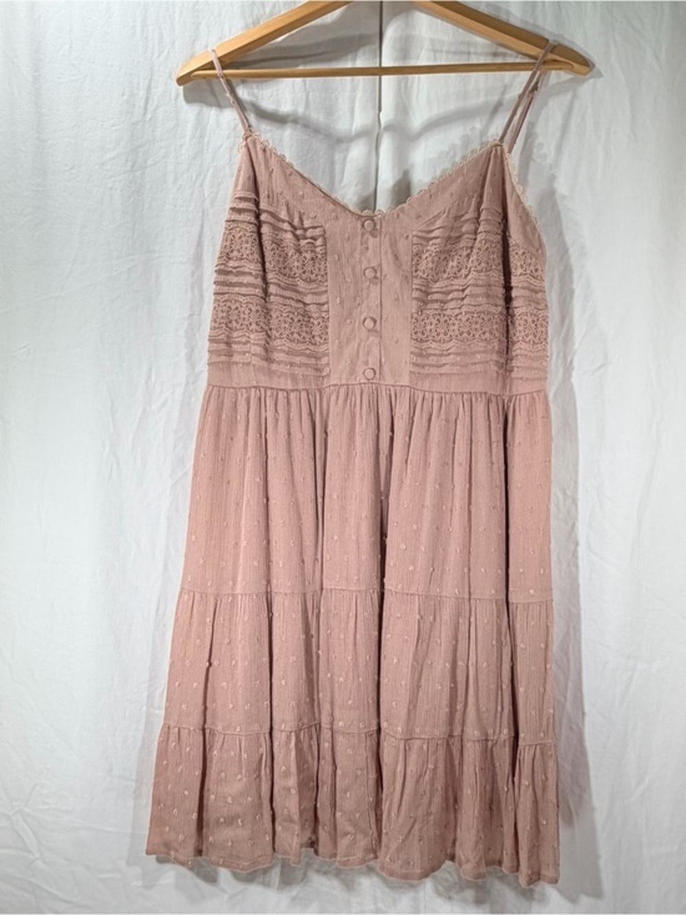 Romantic Dusty Rose Lace-Trim Midi Dress